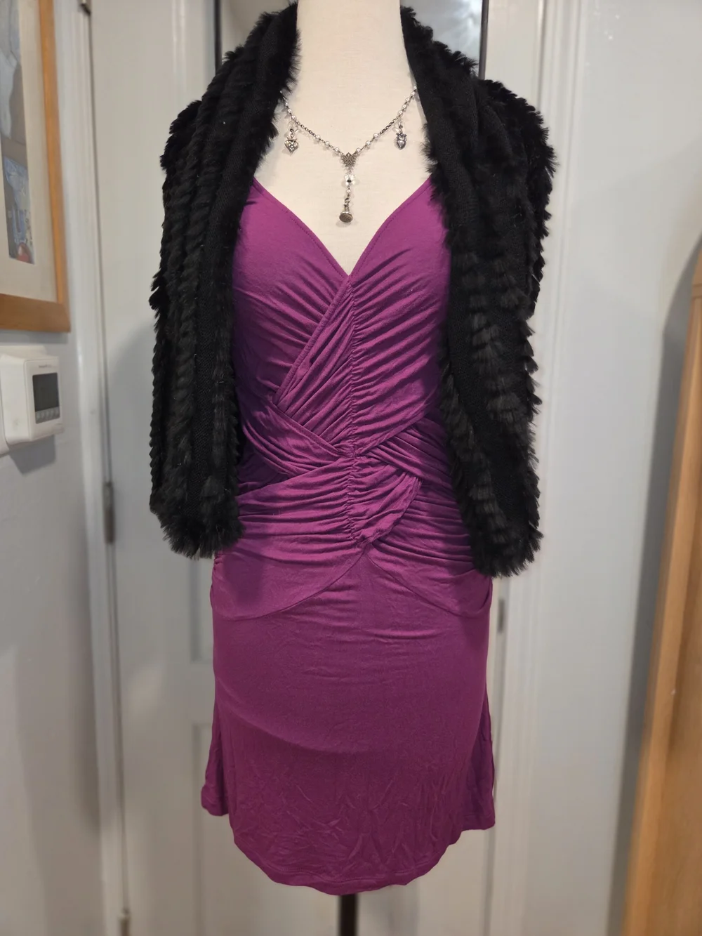 Free People Magenta Ruched V-Neck Midi Dress